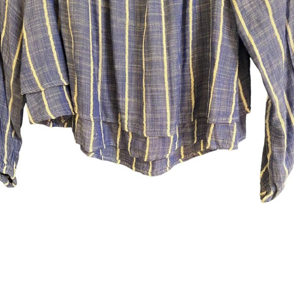 THREAD & SUPPLY SHIRT ADULT SIZE SMALL BLUE WHITE STRIPE FLOWY CROPPED WOMENS - Picture 3 of 5